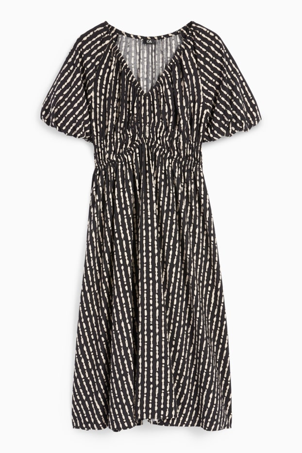 Dona - Vestit de línia A amb escot en punta - estampat - negre