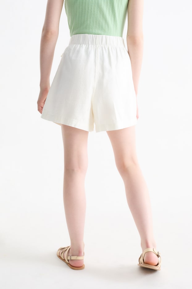 Kinderen: meisjes - Shorts - linnenmix - crème wit