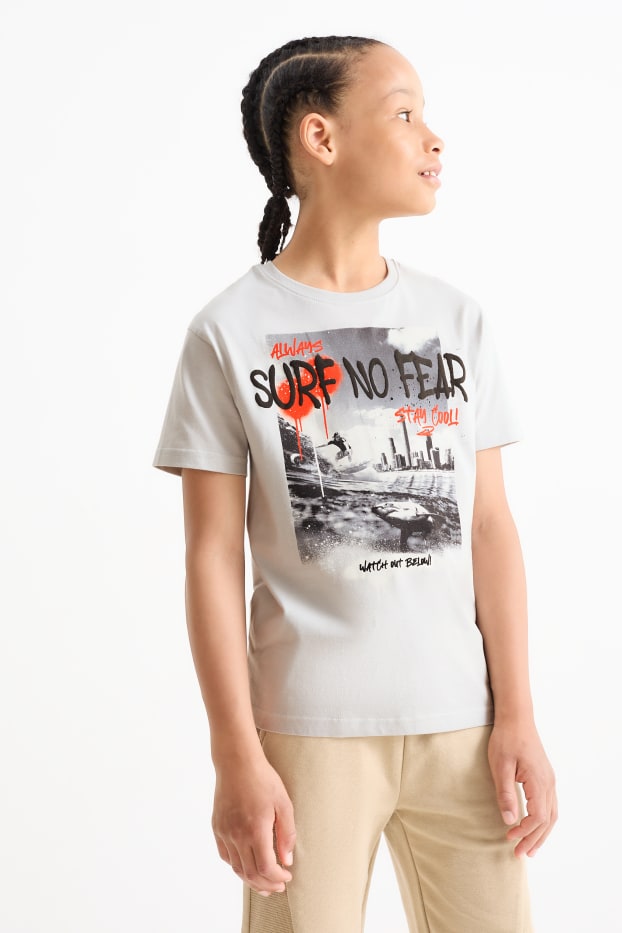 Kinder Jungen - Surfer - Kurzarmshirt - hellgrau