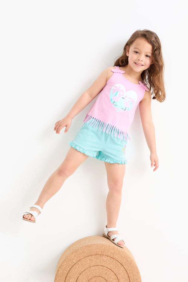 Bambine - Confezione da 2 - palme - shorts - rosa / turchese