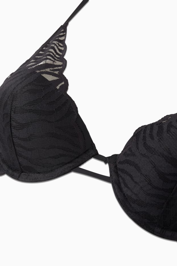 Dames - BH met beugels - PLUNGE - voorgevormd - zwart