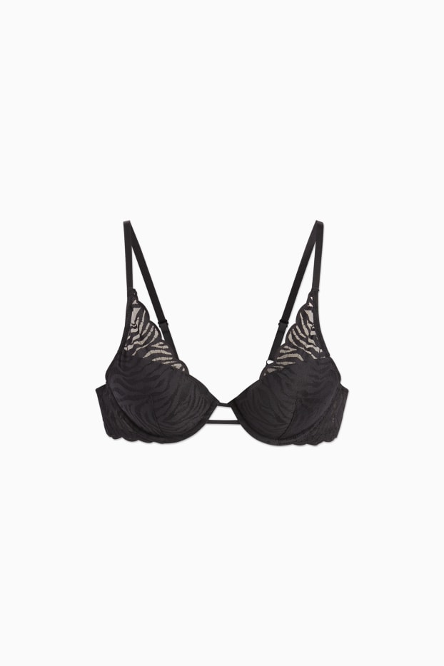 Dames - BH met beugels - PLUNGE - voorgevormd - zwart