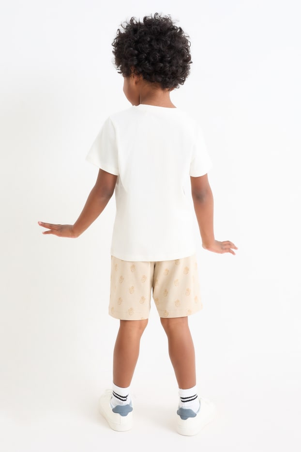 Children Boys - Summer - set - short sleeve T-shirt and shorts - 2 piece - cremewhite