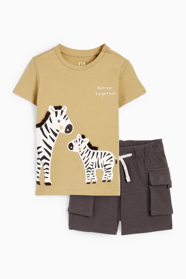 Baby Jungen - Zebra - Baby-Outfit - 2 teilig - hellbraun