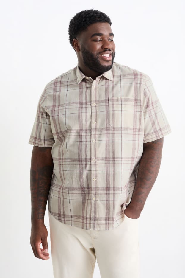 Hommes - Chemise - regular fit - col kent - à carreaux - beige