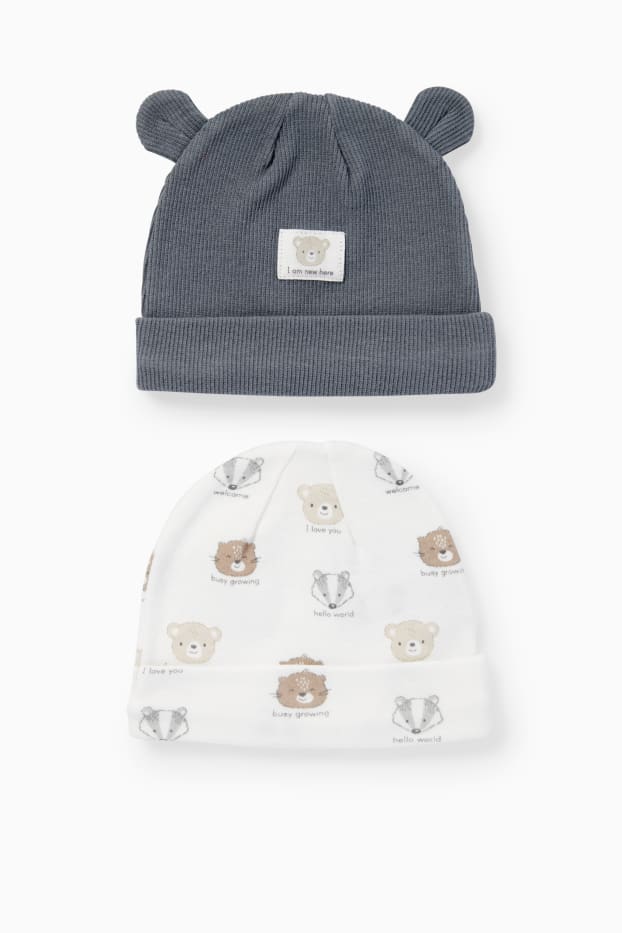 Bébés garçons - Lot de 2 - animaux sauvages - bonnets pour bébé - gris foncé / blanc