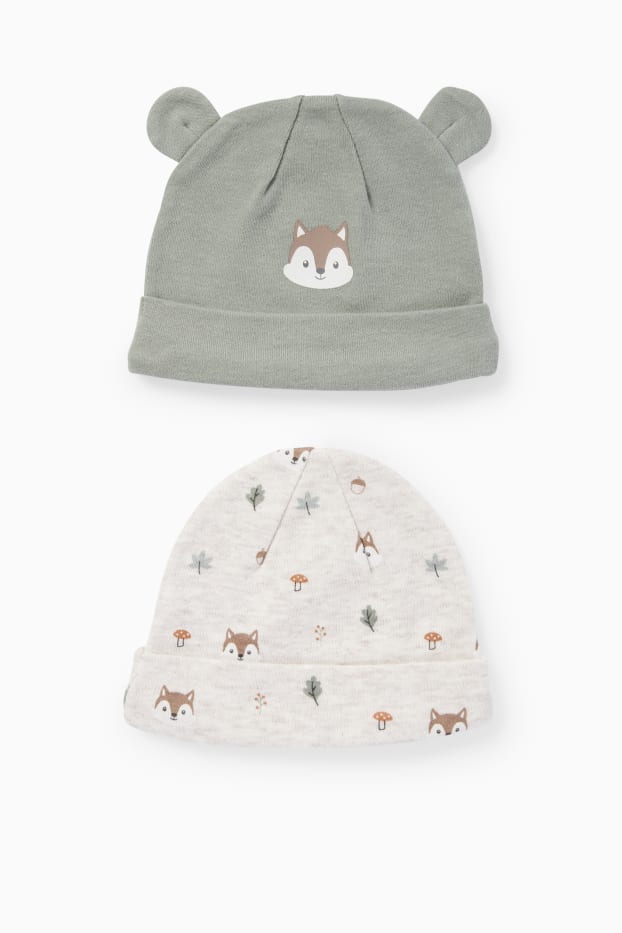 Unisexe - Lot de 2 - écureuils - bonnets pour bébé - vert / beige