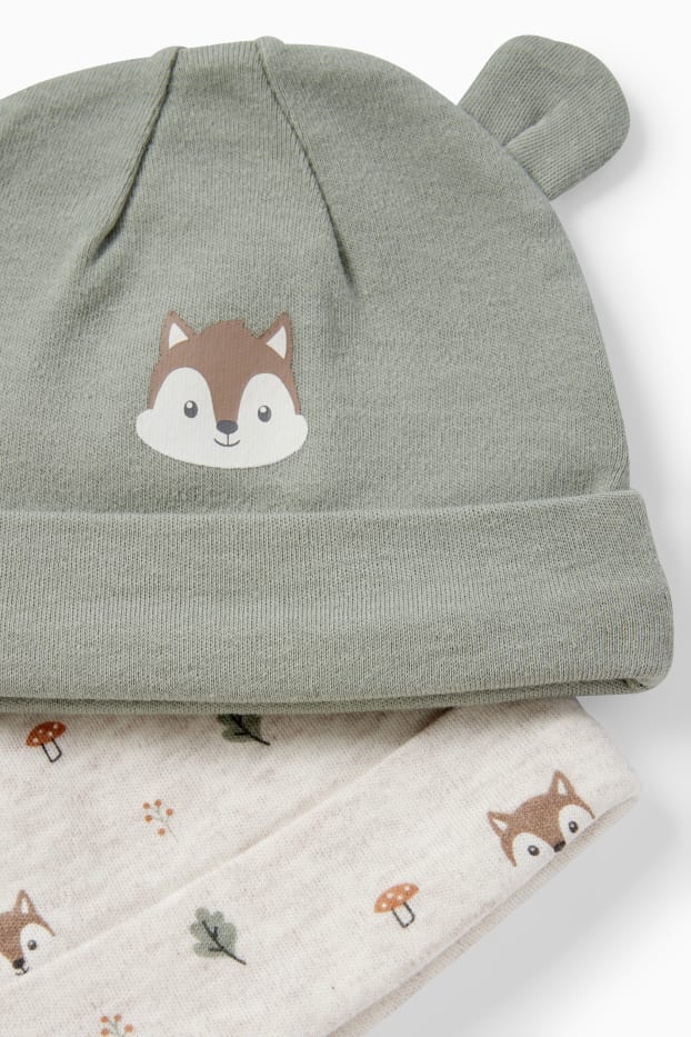 Unisexe - Lot de 2 - écureuils - bonnets pour bébé - vert / beige