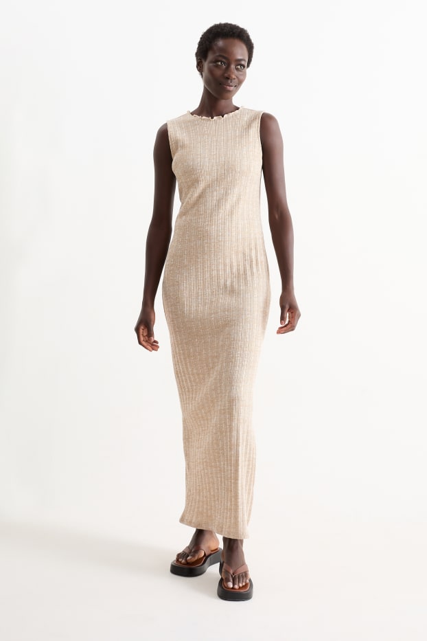 Damen - Kleid mit Schlitz - hellbeige