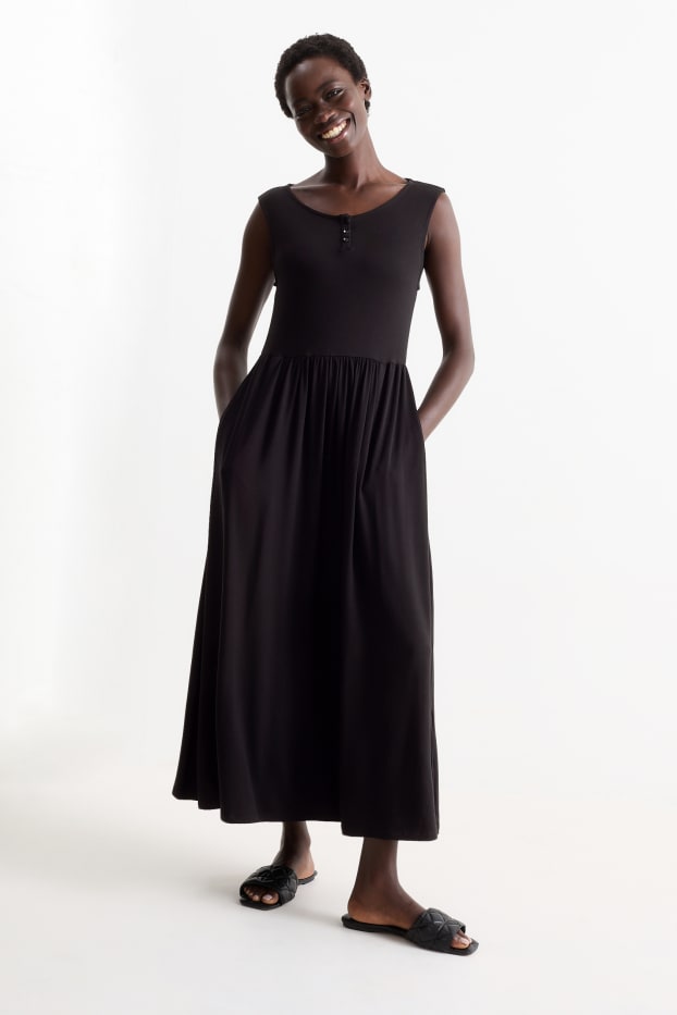 Damen - Basic-Viskose-Kleid - schwarz