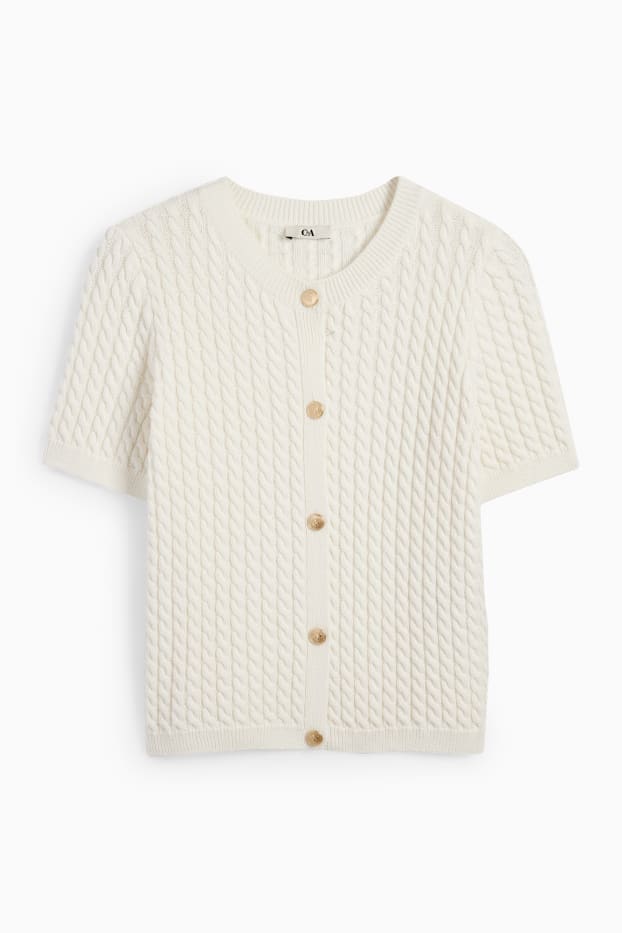 Femmes - Gilet en maille - motif tressé - blanc crème