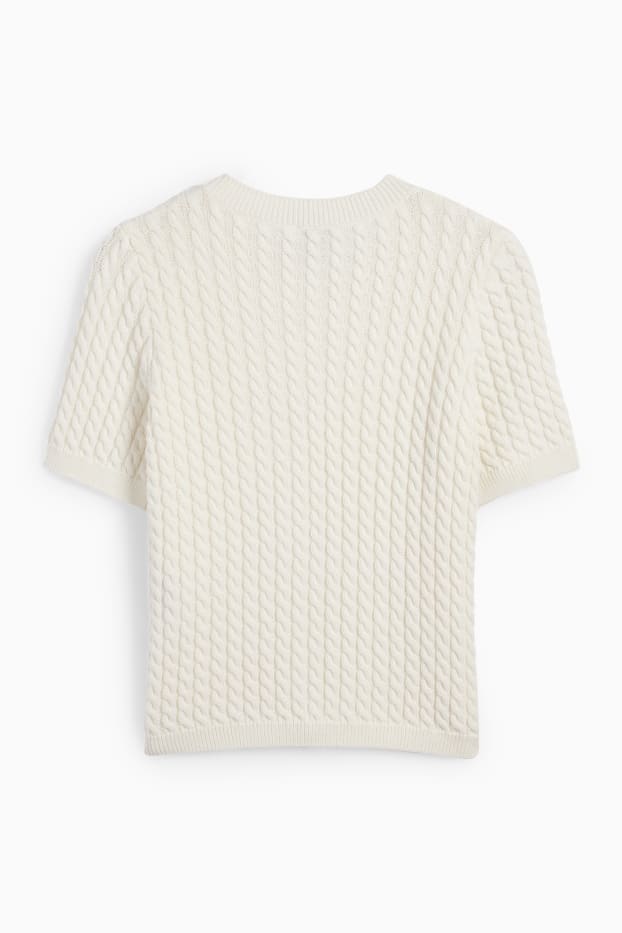 Femmes - Gilet en maille - motif tressé - blanc crème