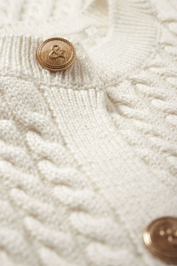Femmes - Gilet en maille - motif tressé - blanc crème