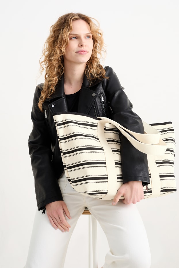 Femmes - Cabas - à rayures - noir