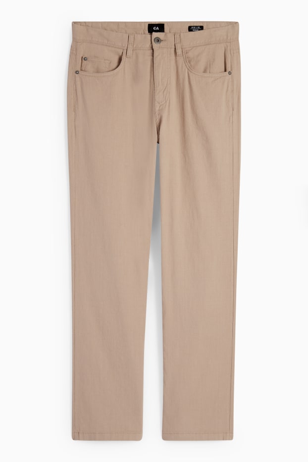 Pánské - Kalhoty - regular fit - lněná směs - taupe