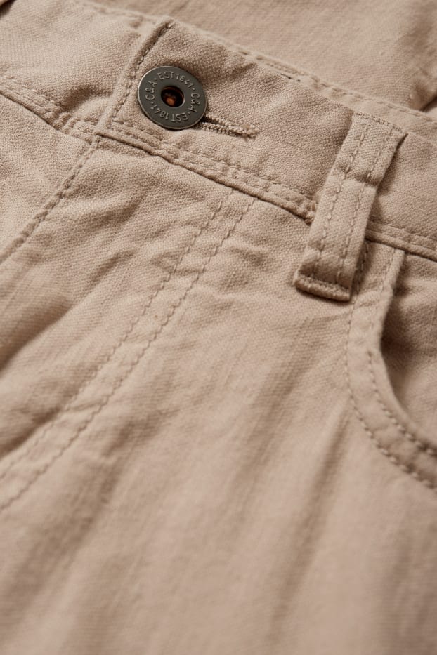 Pánské - Kalhoty - regular fit - lněná směs - taupe