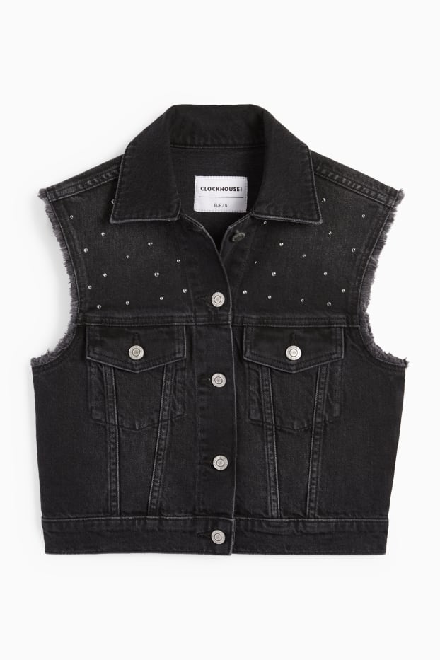 Femmes - CLOCKHOUSE - gilet sans manches en jean avec pierres de strass - noir