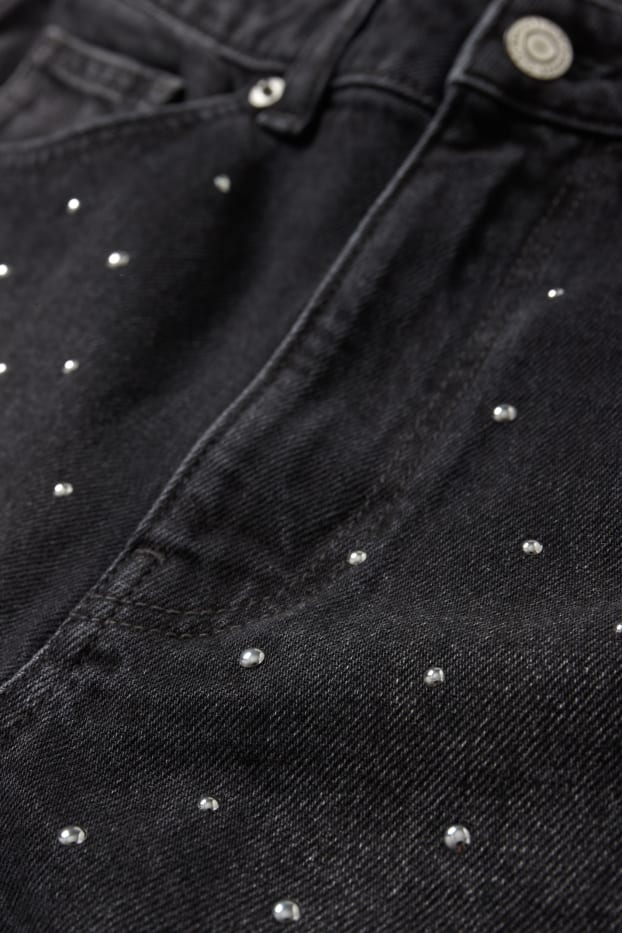Dona - Texans curts amb pedres d’estràs - high waist - negre