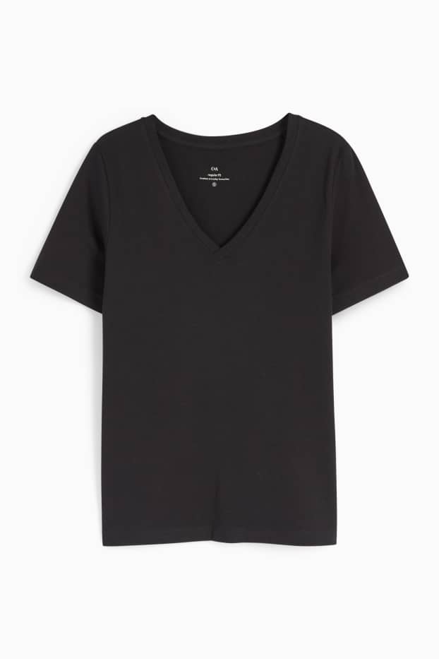Donna - T-shirt scollo a V - regular fit - nero