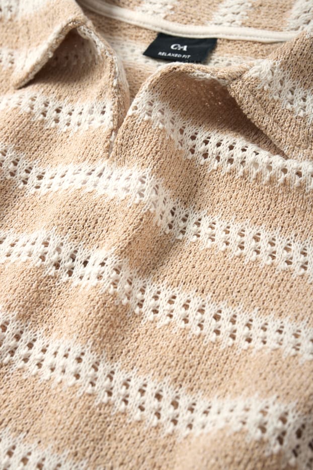 Hommes - Polo - à rayures - beige clair
