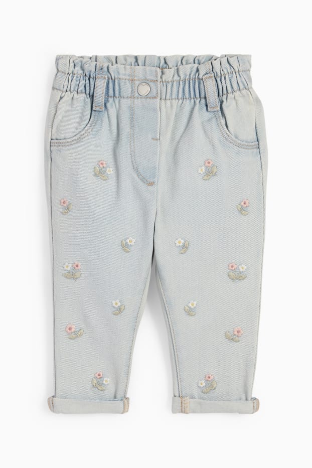 Baby Mädchen - Baby-Jeans - geblümt - helljeansblau