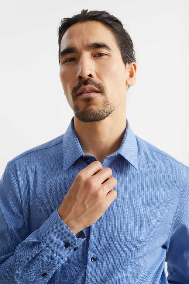 Hommes - Chemise de bureau - coupe slim - col kent - facile à repasser - à motif - bleu