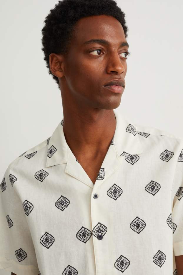 Men - Shirt - regular fit - lapel collar - linen blend - light beige
