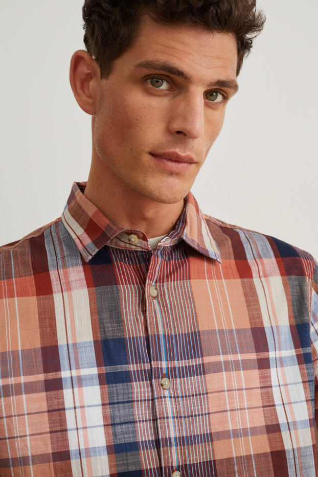 Hommes - Chemise - regular fit - col kent - à carreaux - marron clair