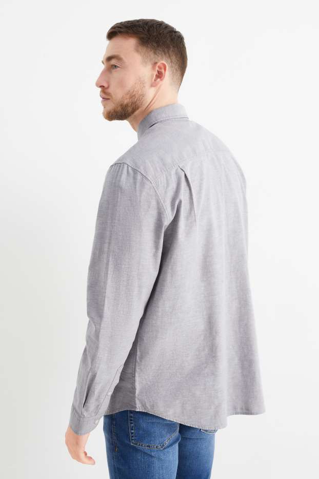 Hommes - Chemise oxford - regular fit - col button-down - gris