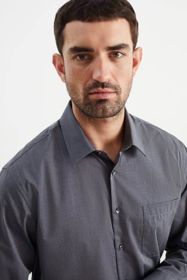 Men - Business shirt - regular fit - kent collar - easy-iron - dark gray