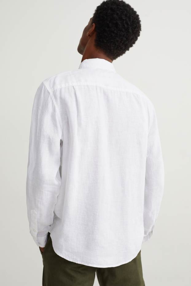 Hommes - Chemise en lin - regular fit - col cutaway - blanc