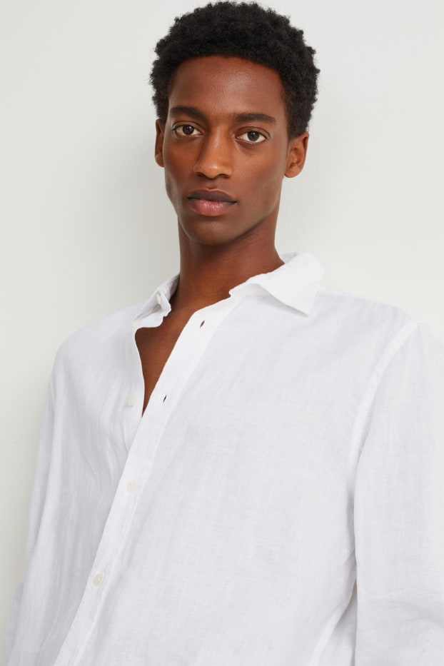 Hommes - Chemise en lin - regular fit - col cutaway - blanc