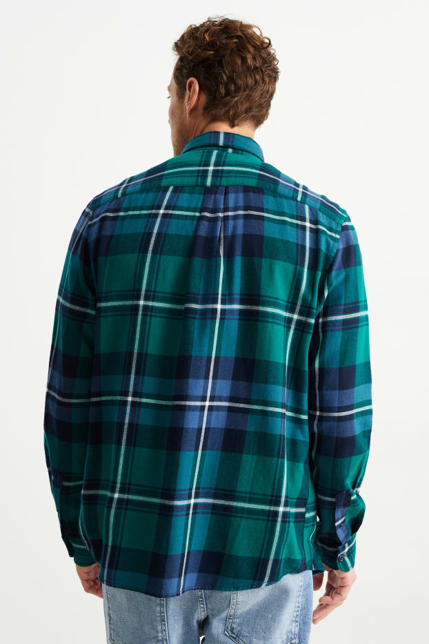 Home - Camisa - regular fit - coll kent - de quadres - verd