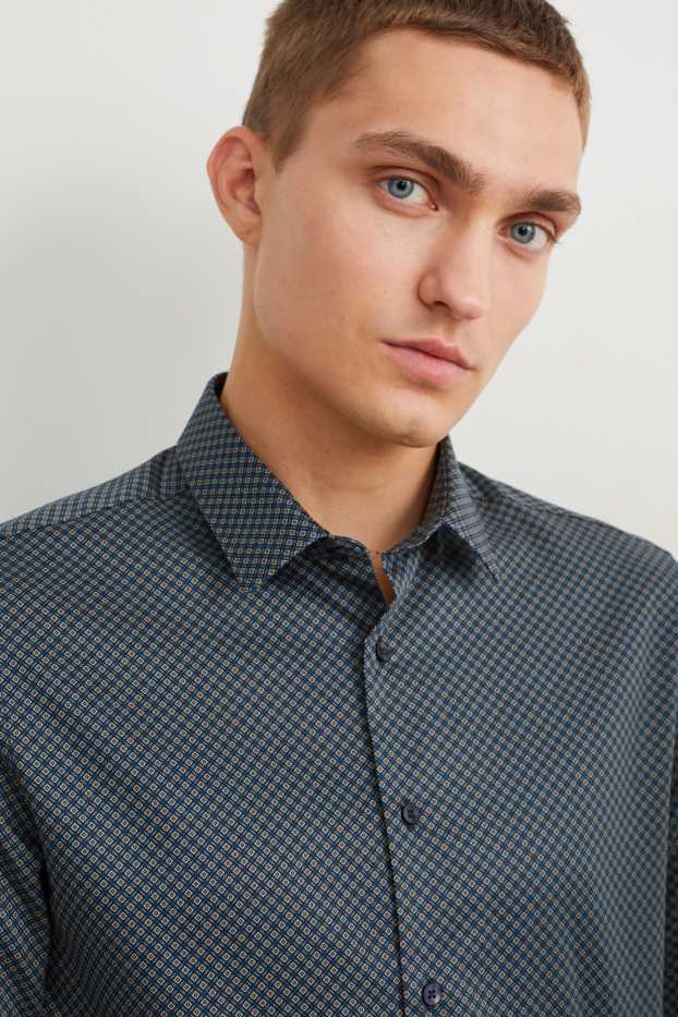 Heren - Business-overhemd - slim fit - kent - gemakkelijk te strijken - blauw / beige