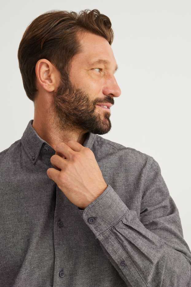 Bărbați - Cămașă - regular fit - guler cu nasturi - gri melanj