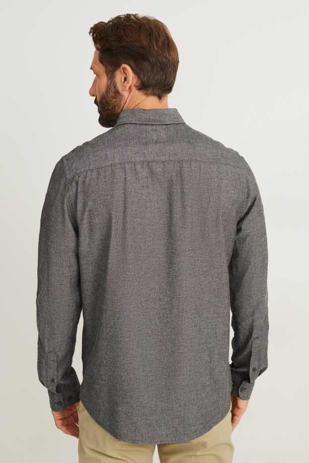 Bărbați - Cămașă - regular fit - guler cu nasturi - gri melanj