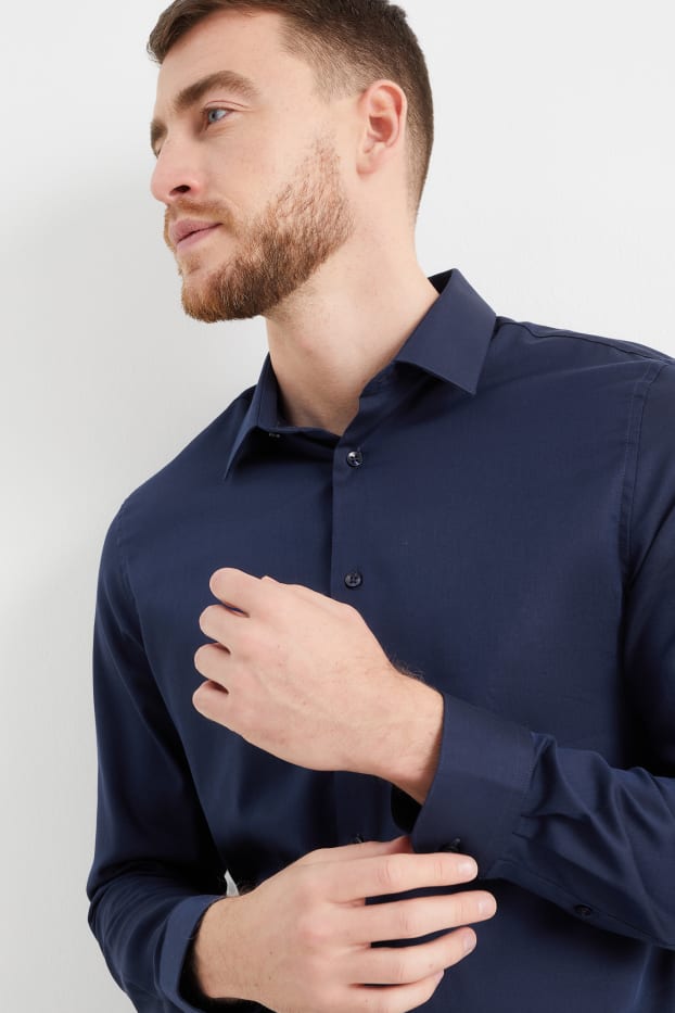 Pánské - Business košile - slim fit - kent - snadné žehlení - tmavomodrá