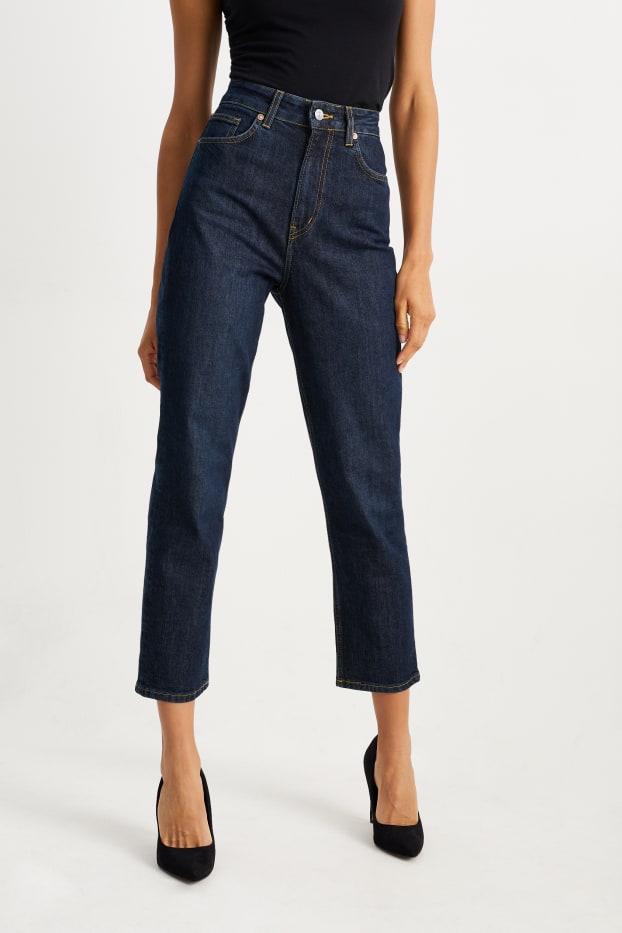 Damen - Crop Straight Jeans - High Waist - jeansblau