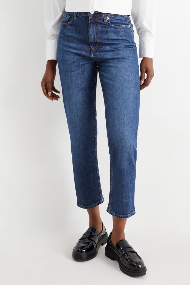 Femmes - Straight jean court - high waist - jean bleu