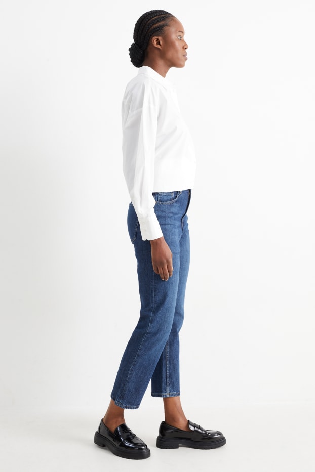 Femmes - Straight jean court - high waist - jean bleu
