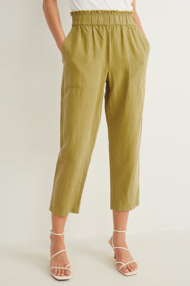 Women - Cloth trousers - high waist - tapered fit - green