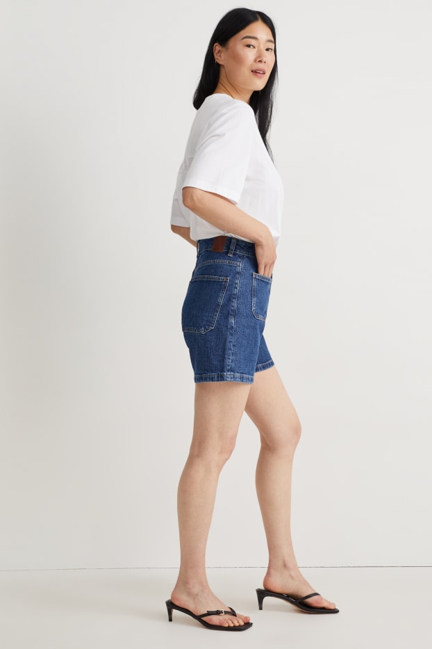 Femei - Pantaloni scurți de blugi - talie înaltă - LYCRA® - denim-albastru