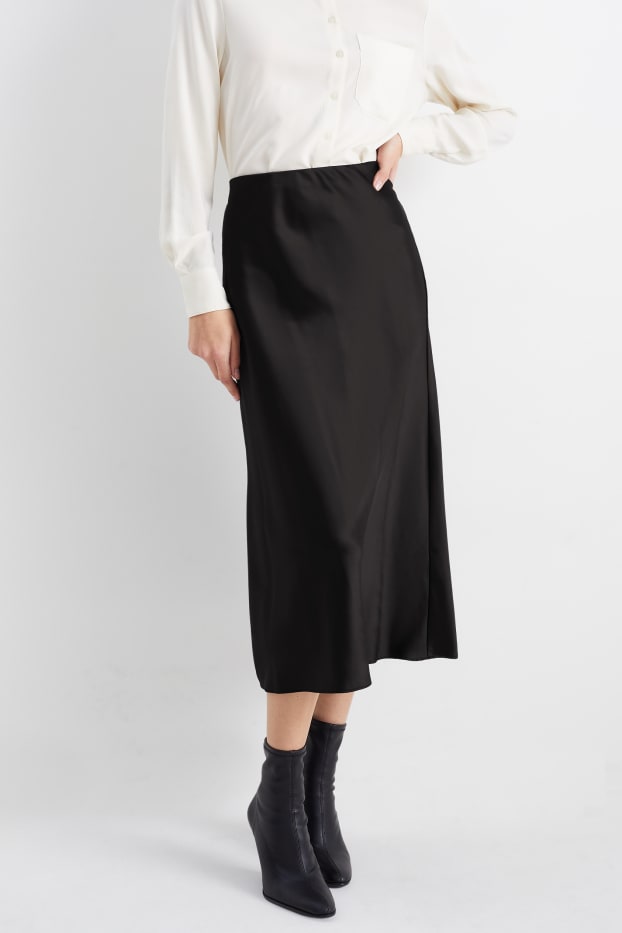 Women - Satin skirt - black