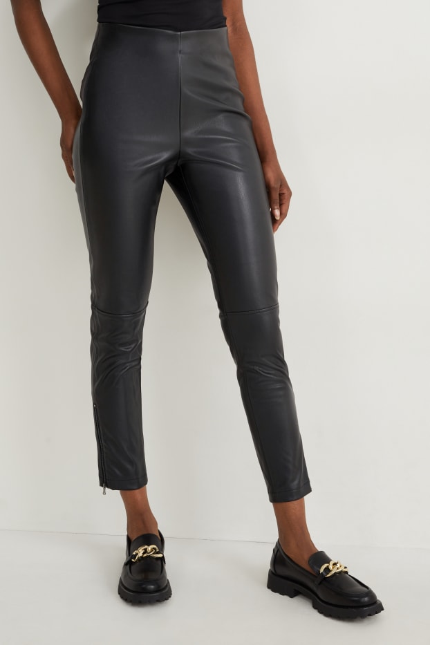 Women - Leggings - faux leather - black