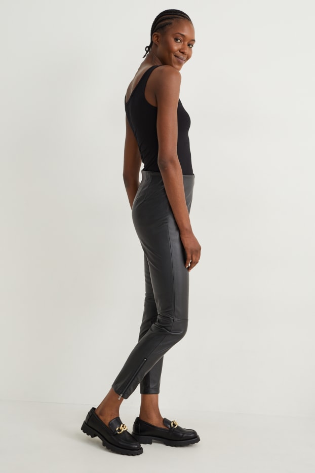 Women - Leggings - faux leather - black