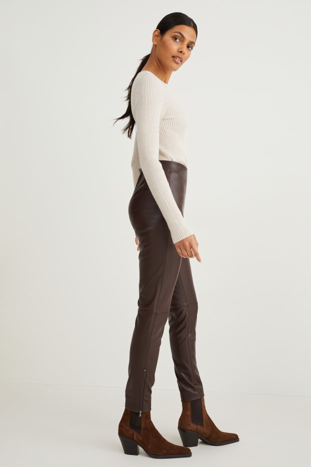 Women - Leggings - faux leather - dark brown