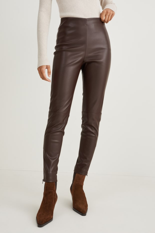 Women - Leggings - faux leather - dark brown