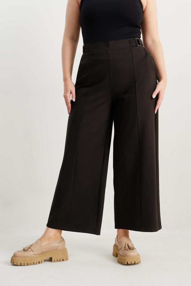 Damen - Jersey-Hose - Wide Leg - schwarz