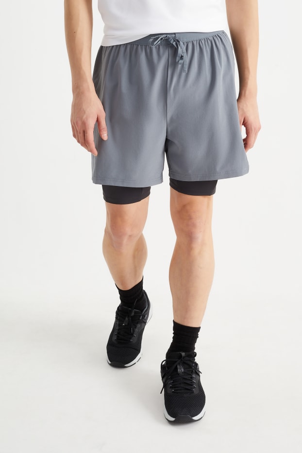 Men - Technical shorts - 4 Way Stretch - 2-in-1 look - gray