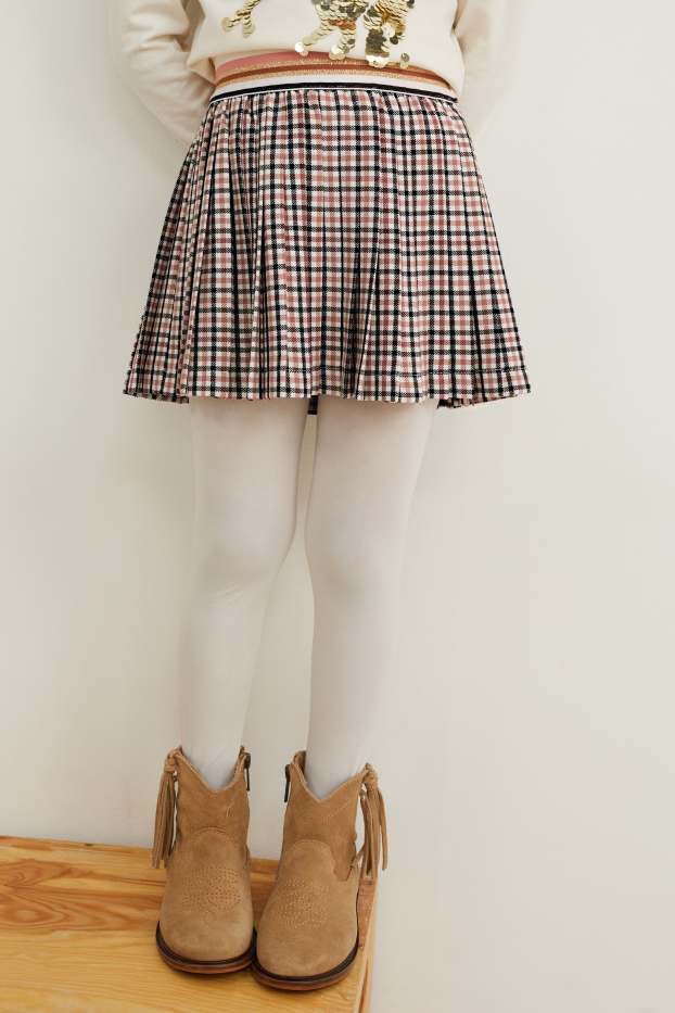 Enfants filles - Jupe - plissée - à carreaux - beige